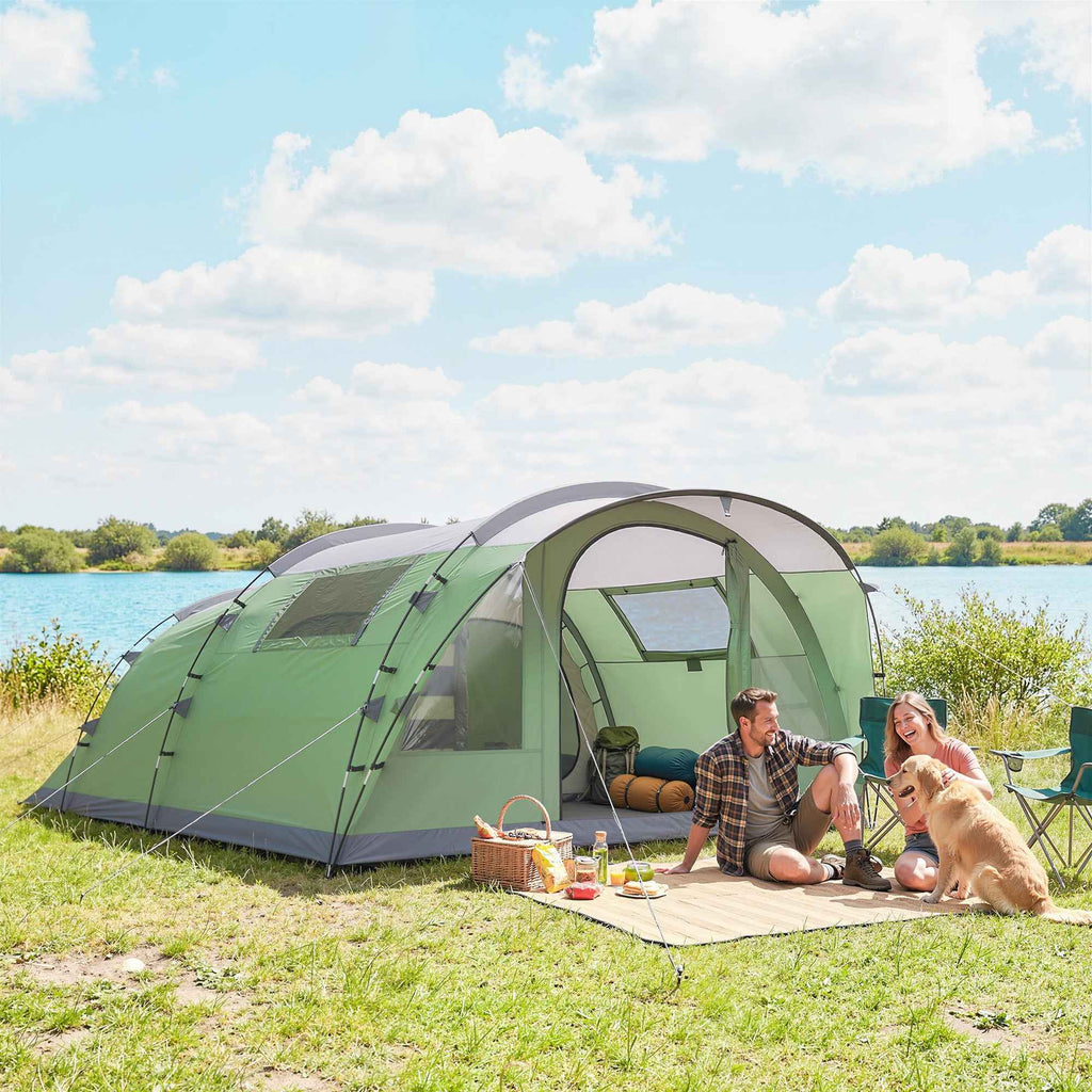 Outsunny Large Multi-Room Tent for 2-4 People, with Windows and Veranda, Green