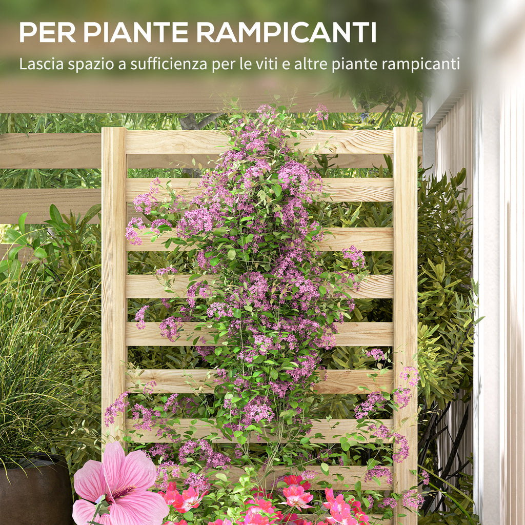 Planter with Trellis for Climbing and Open Bottom, in Fir Wood, 115x60x110 cm, Wood color