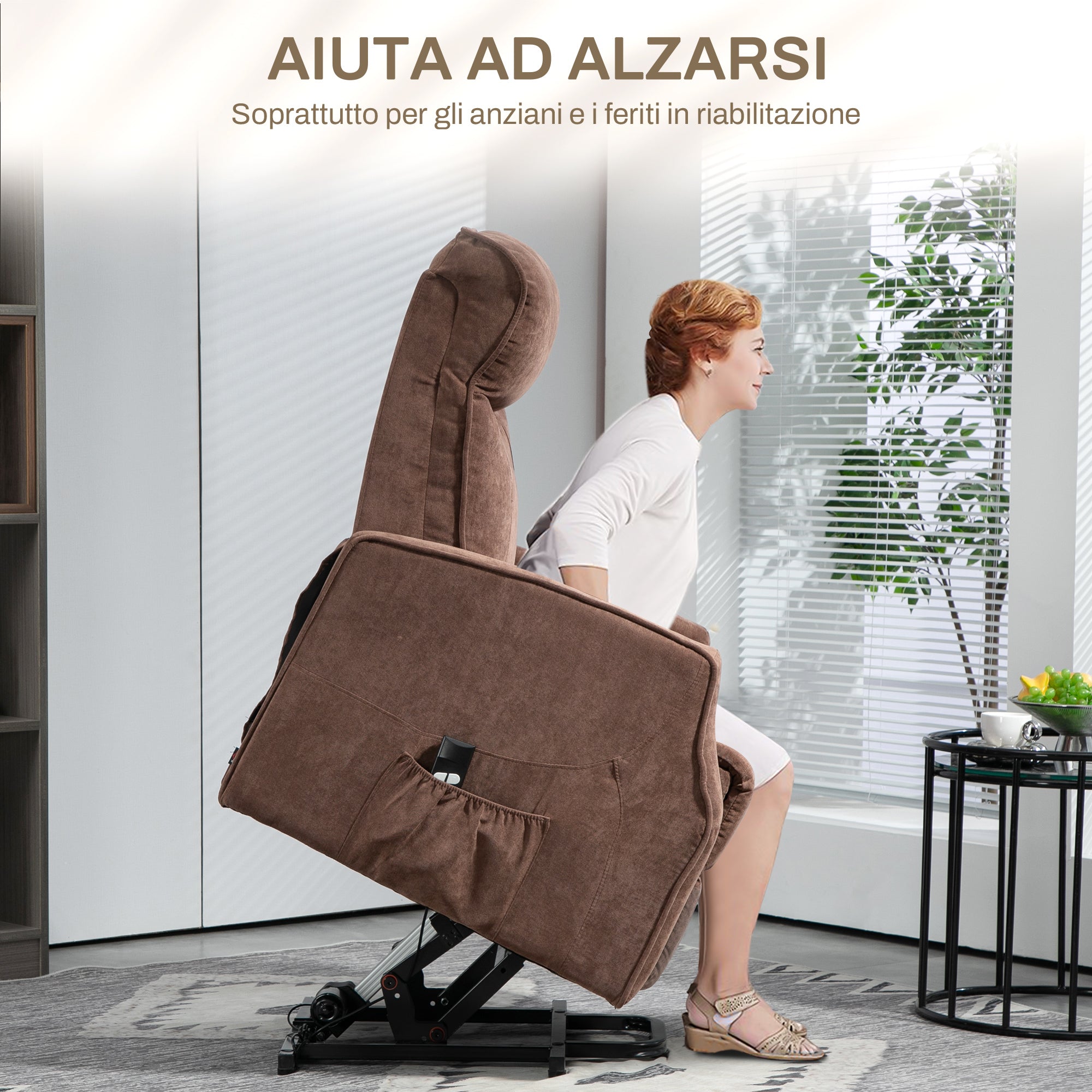Lift Relax Chair with 8 Massage Points, 135° Reclining and 2 Remote Controls, Brown