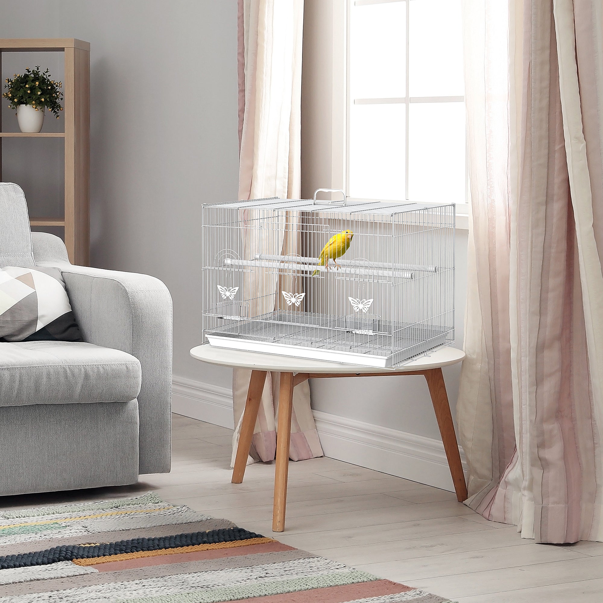 Metal Bird Cage with Perches, Food Bowls and Handle, 60x41x41cm