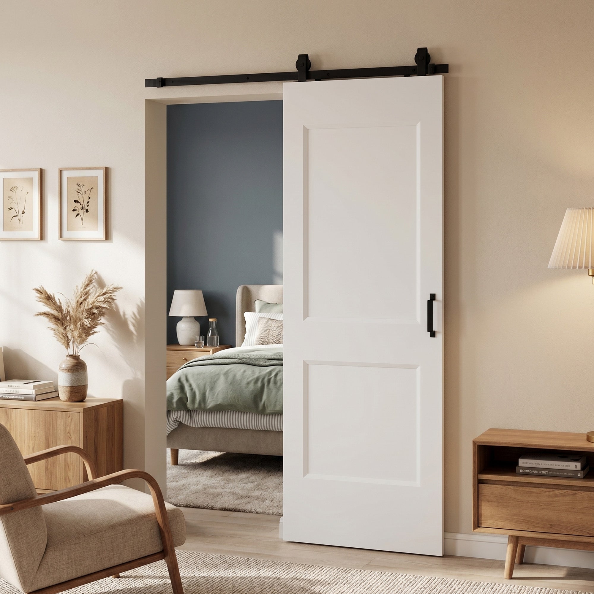 HOMCOM Sliding Door with Track, Guide and Mounting Kit, 76.2 x 3.5 x 213.4 cm, White, Pine Wood