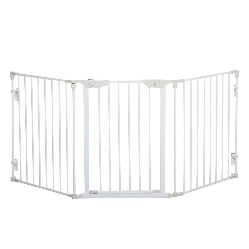 Self-Closing Dog Gate with Locking System, Metal and Plastic, 180x74.5 cm, White