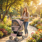 PawHut Folding Dog Stroller with Reflectors, Swivel Wheels, Brakes, and Washable Cushion, Coffee