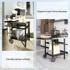 Barbecue Trolley with Steel Top and Foldable Shelf, Wheels and Hooks, 91x58x76 cm, Black