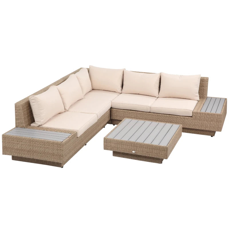 4-Piece Rattan Garden Set, Corner Sofa with Cushions and Coffee Tables, Black and Light Brown - Borge' Group Limited