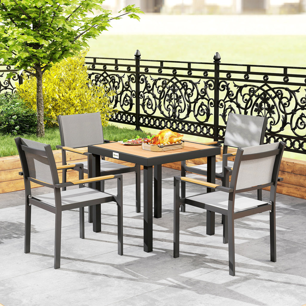 4-Seater Garden Table in Aluminum and Plastic, Black and Wood Color