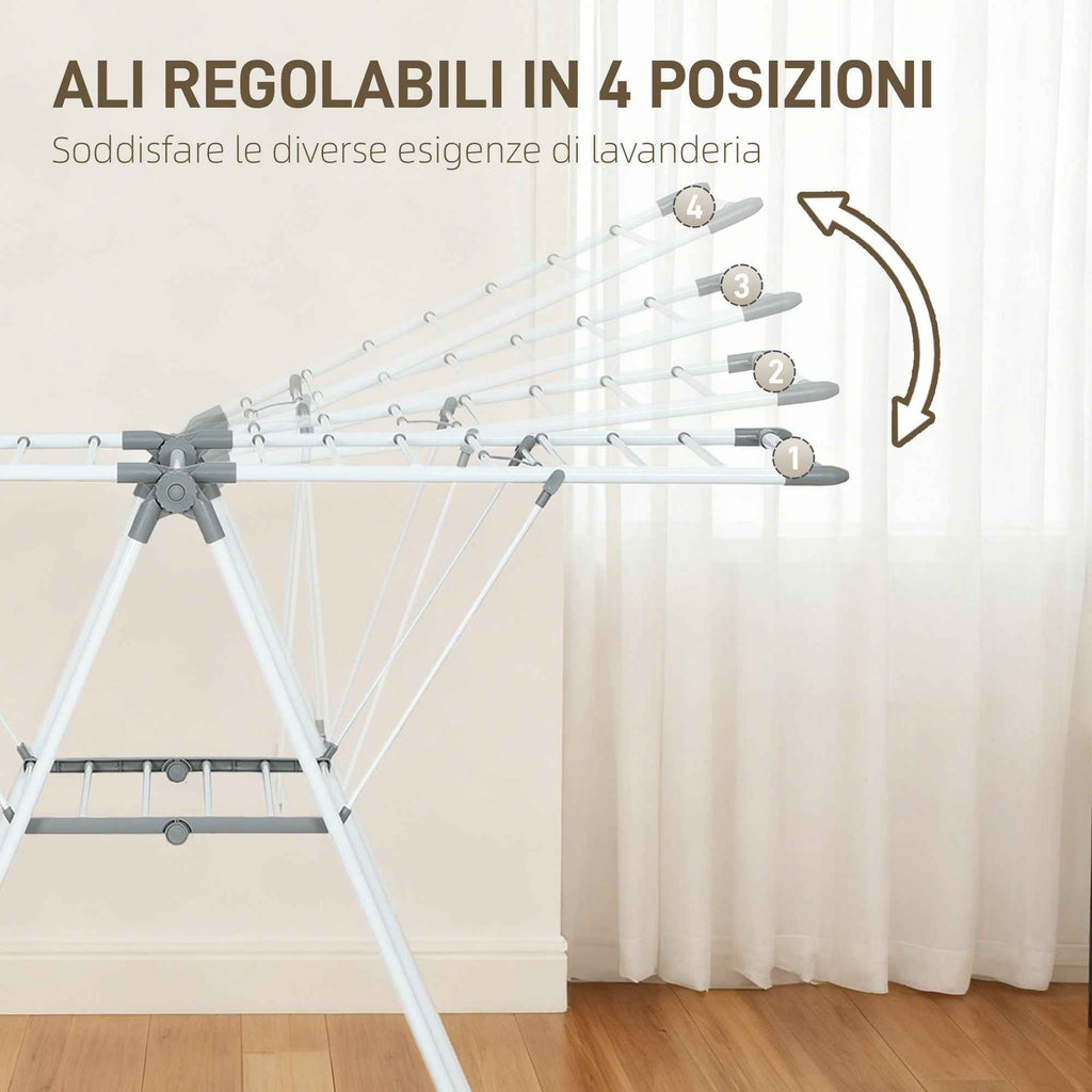 HOMCOM 2-Tier Clothes Airer, Adjustable to 4 Heights, Metal and Plastic, 156.5 x 61.5 x 97 cm, White