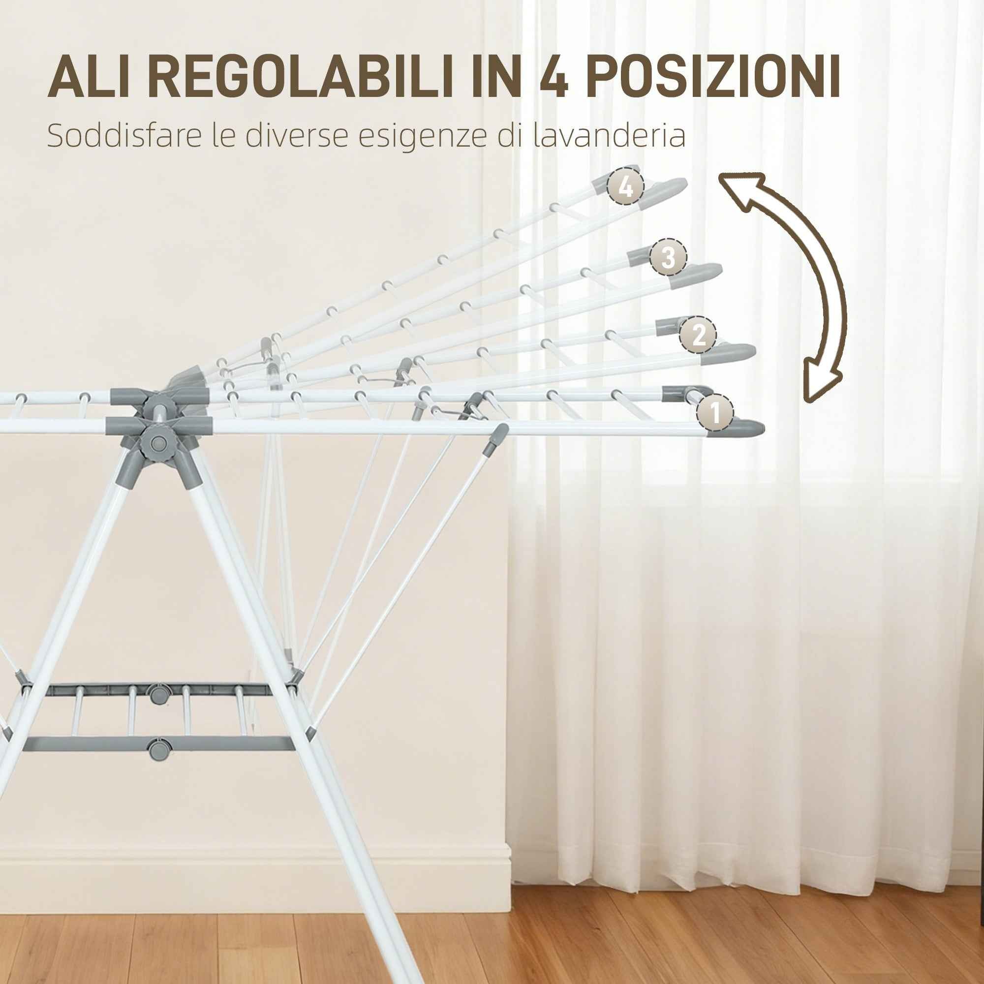 HOMCOM 2-Tier Clothes Airer, Adjustable to 4 Heights, Metal and Plastic, 156.5 x 61.5 x 97 cm, White