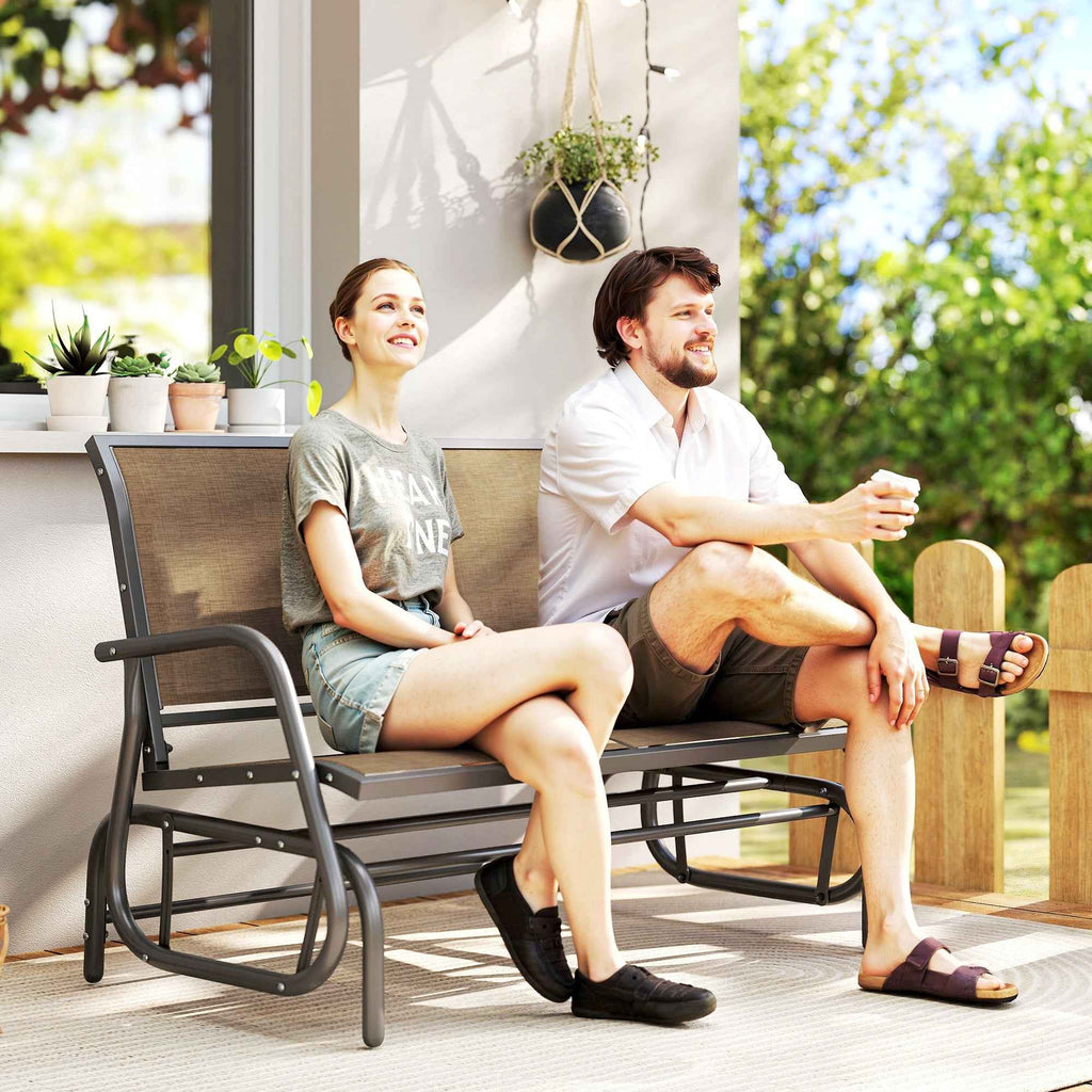 Outsunny 2-Seater Garden Swing Bench in Metal and Mesh Fabric, 120x70x85 cm, Light Brown
