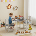 3-Piece Wooden Table and Chair Set for Children Ages 3-8, Grey and White