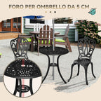 Outsunny 3-Piece Garden Set with 2 Outdoor Chairs and Glass Table with Umbrella Hole, Aluminum, Black