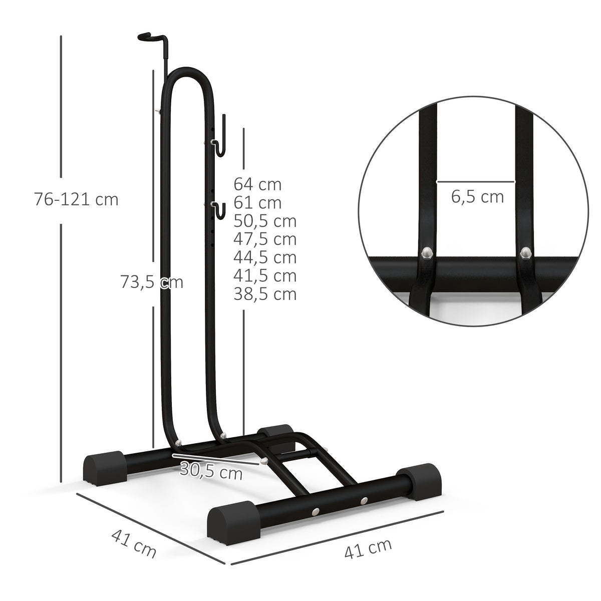 HOMCOM Bike Stand with Adjustable Hooks, Compatible with 24"-29" and 700c Bikes, for Garage, Indoor and Outdoor, Black