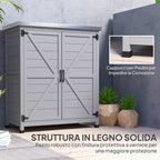 Outdoor Cabinet with Shelf and Workbench in Wood and Steel, 79x43x92 cm, Grey