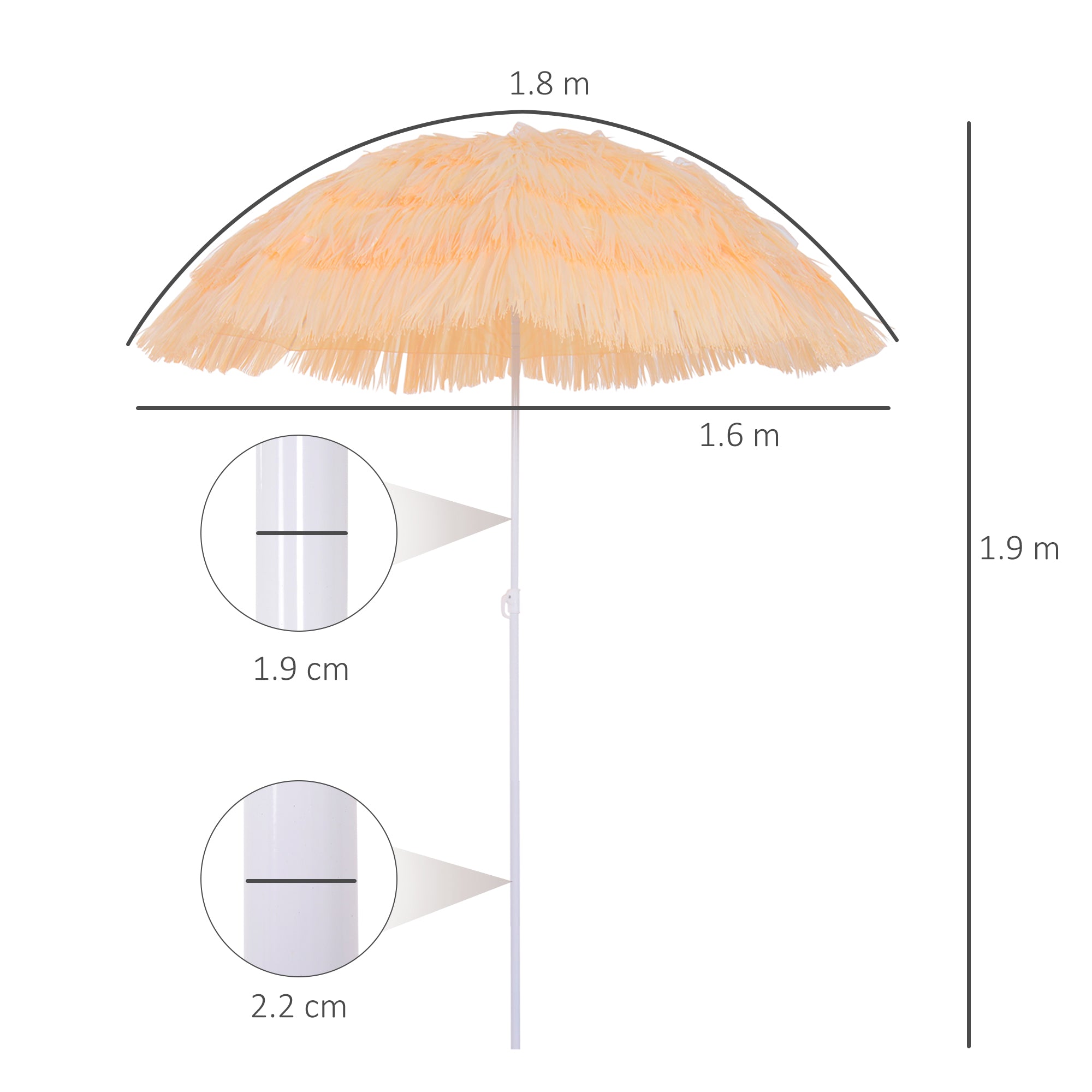 Outsunny 8-Ribbed Beach Umbrella with Tilting Pole, Polyester and Metal, 1.6 x 2 m, Beige
