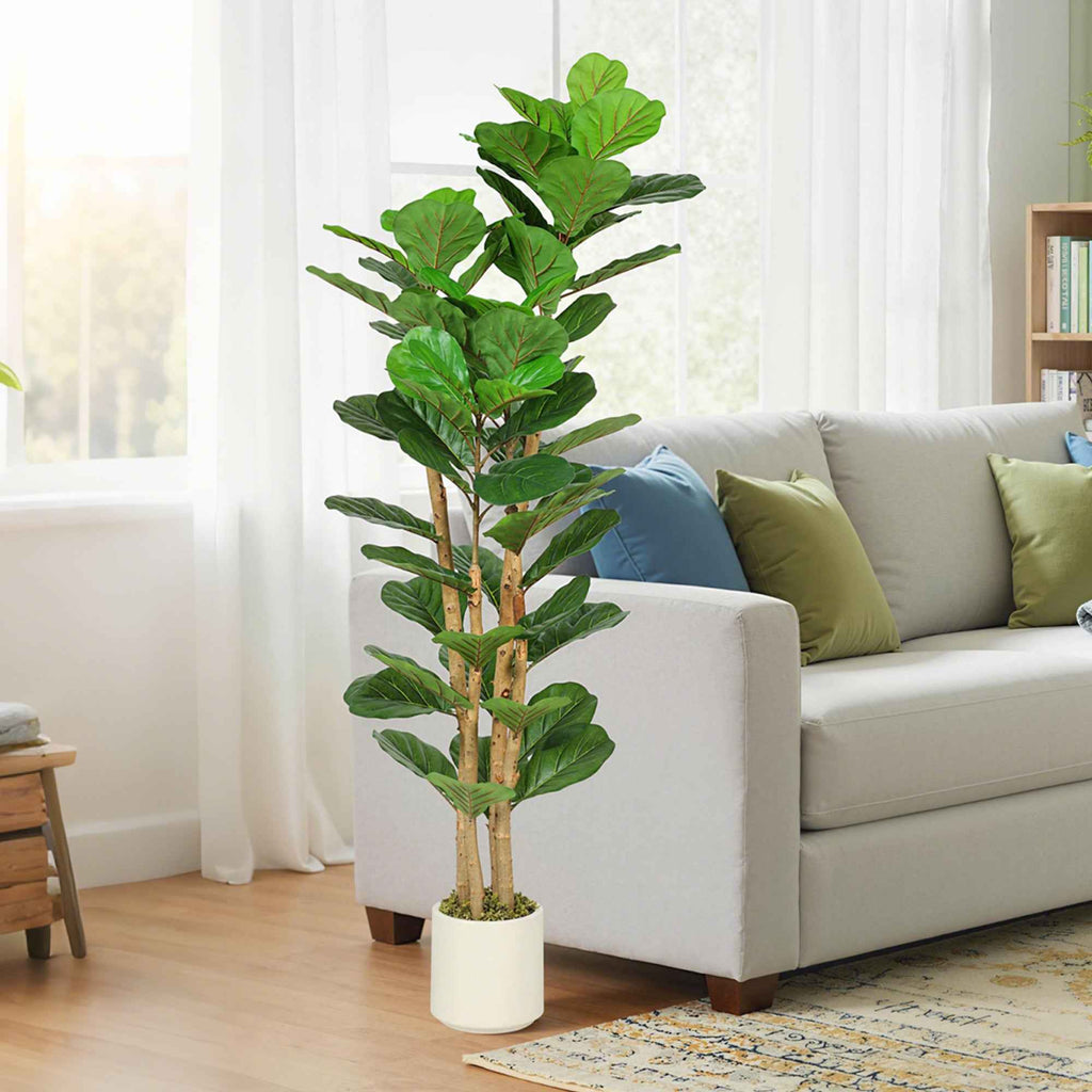 HOMCOM Artificial Green Fig Plant in PEVA and Wood with PP and Cement Container Pot, 50x50x150 cm