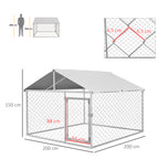 PAWHUT FENCE FOR DOGS MEDIUM SITE WITH Waterproof roof, 200x200x150cm, Silver - Borgè