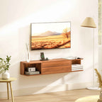 HOMCOM Wall-Mounted TV Stand for up to 50" with Power Sockets, USB and Type-C, Drawer and Shelves, 120x24x22.4 cm, Walnut