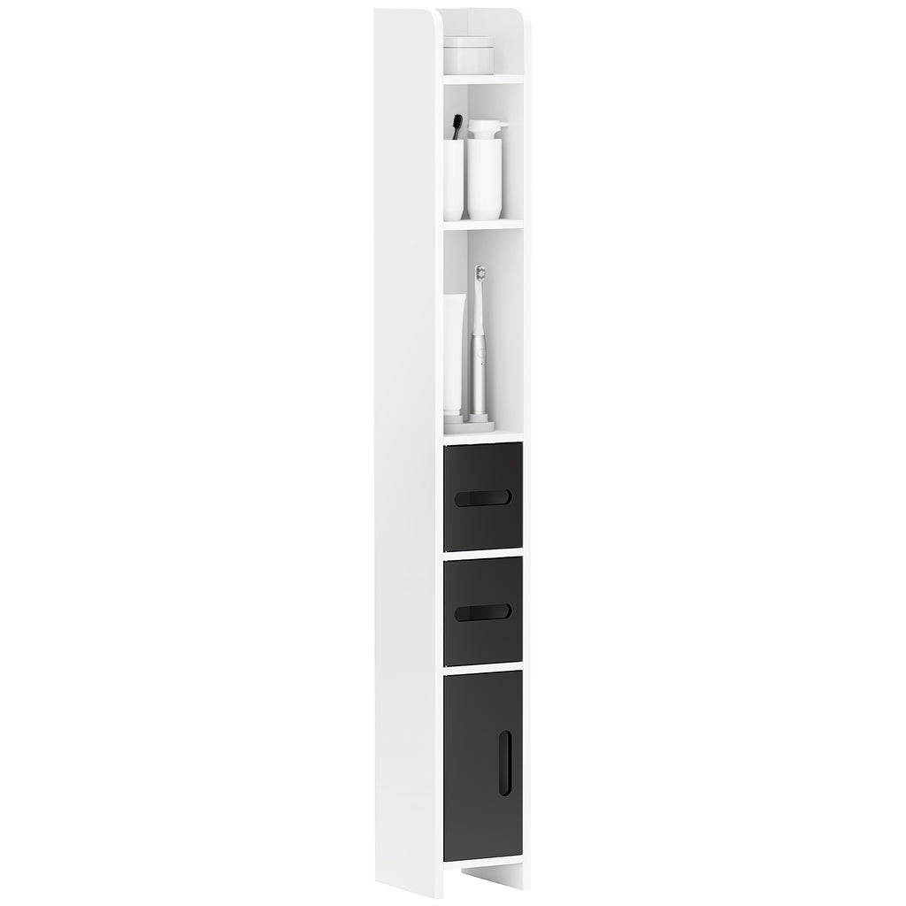 kleankin Bathroom Column with 3 Shelves and 3 Cabinets, Wooden, 15x17x120 cm, Black and White