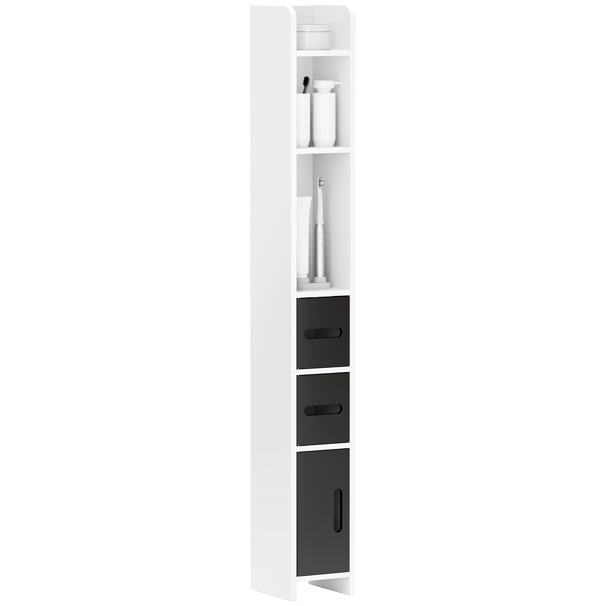 kleankin Bathroom Column with 3 Shelves and 3 Cabinets, Wooden, 15x17x120 cm, Black and White