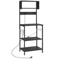 HOMCOM Industrial Kitchen Shelf with Microwave Socket, Shelves and Hooks, Wood and Steel, Black