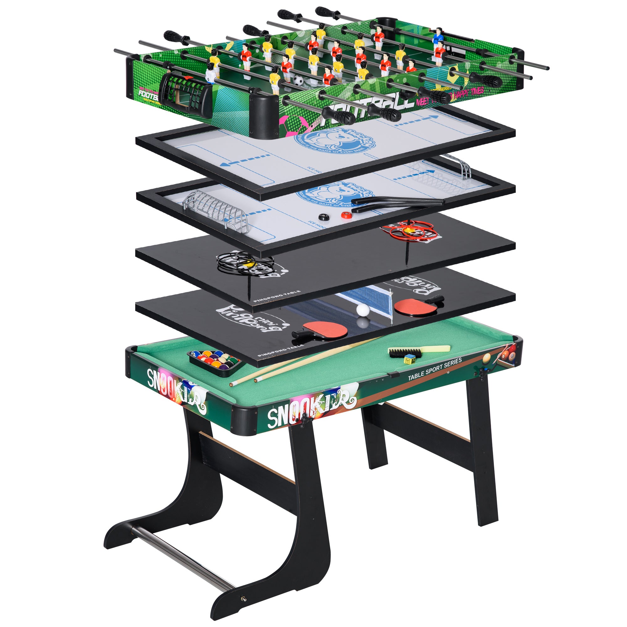 6-in-1 Game Table with Table Football, Pool Table, Air Hockey, Ping Po ...