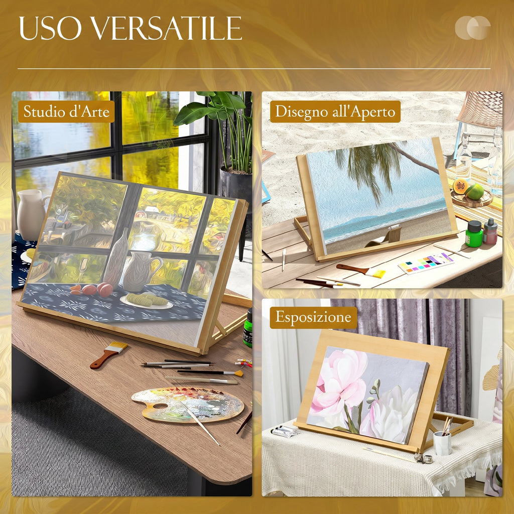 Vinsetto A2 Wooden Tabletop Easel, Adjustable Drawing Board, Portable Desk Station for Artists and Creatives