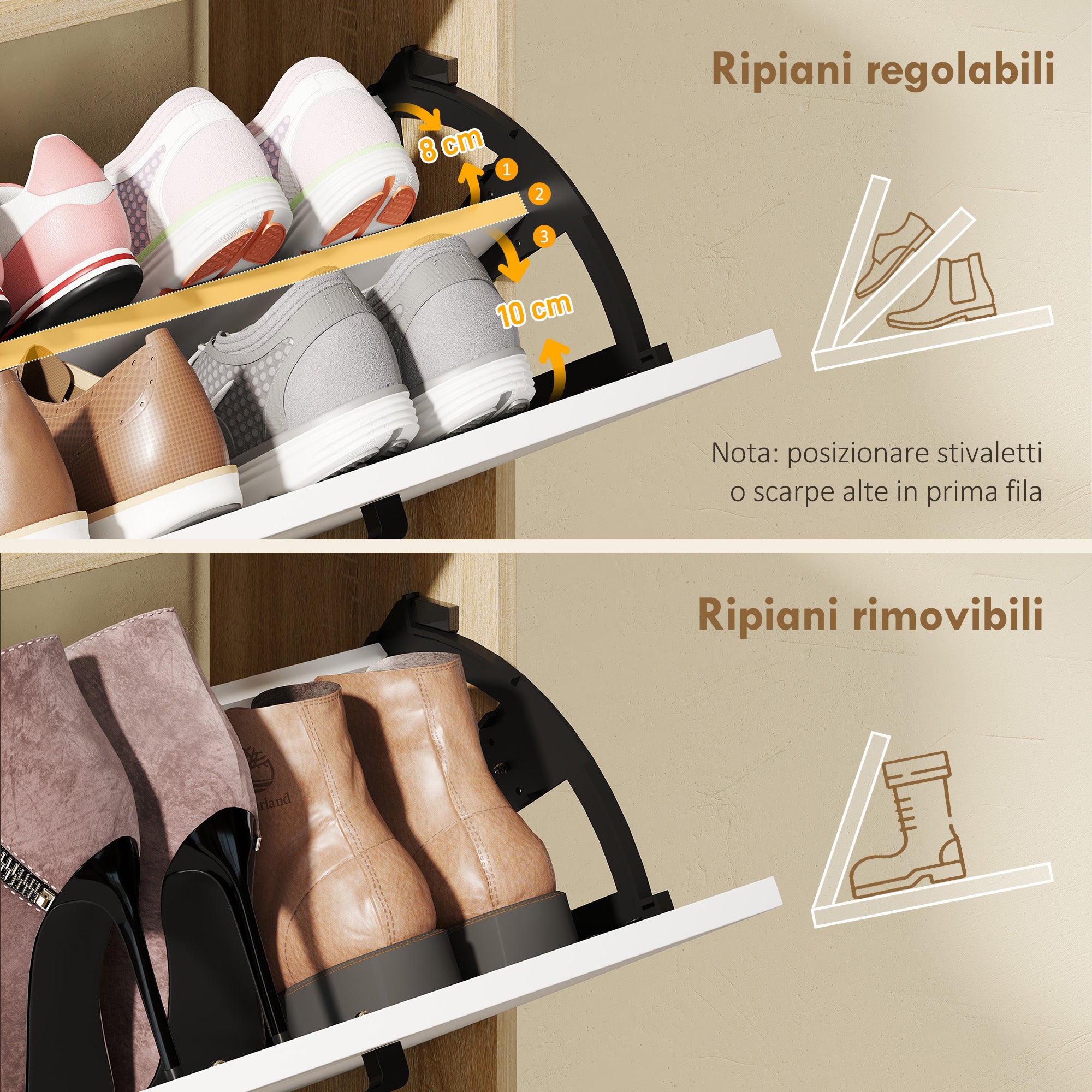 HOMCOM Slim Shoe Rack with 2 Tilting Drawers and 3 Open Compartments, Capacity 15 Shoes, 83x24x90.5 cm, Wood and White Color
