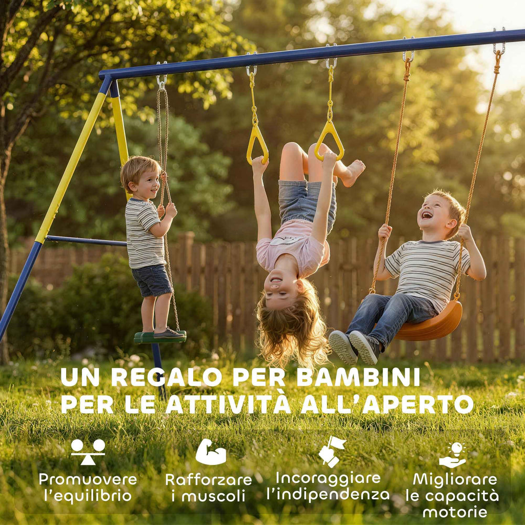3-in-1 Garden Swing for Children 3-8 Years, Made of Steel and PE, 285x160x181 cm, Multicolored