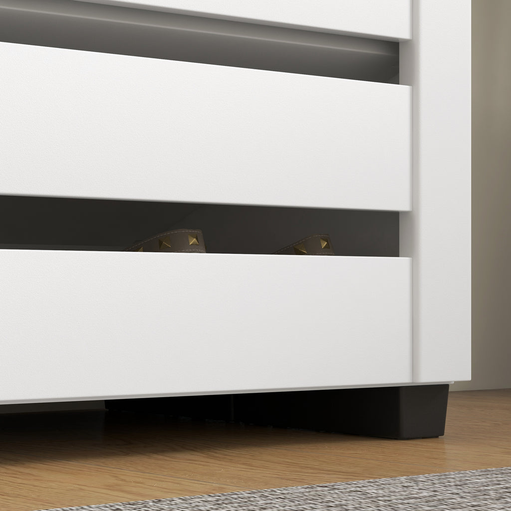 5-Tier Shoe Rack with 4 Adjustable Shelves and Slatted Doors, Wooden, 76x33Dx98 cm, White