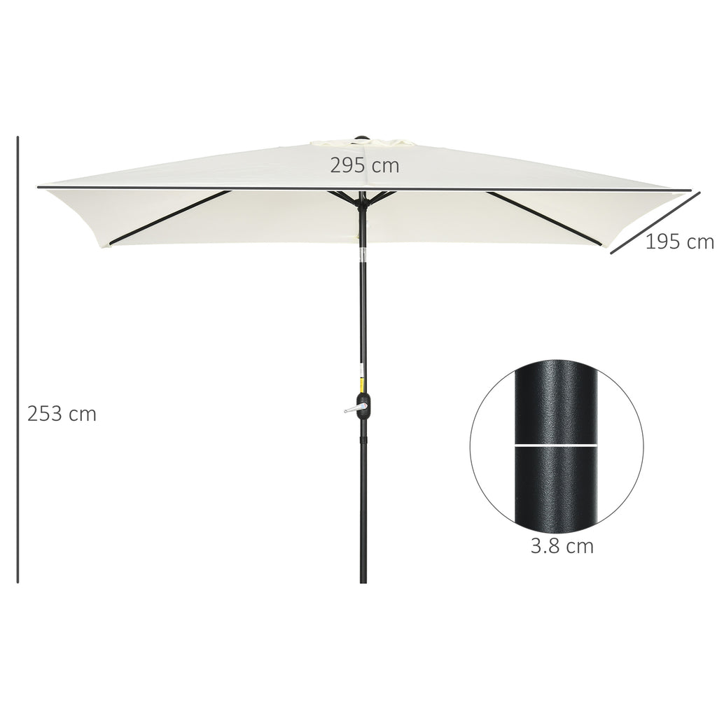 Rectangular Umbrella 2x3 m Foldable and Adjustable with Crank, in Aluminum and Polyester, Cream White