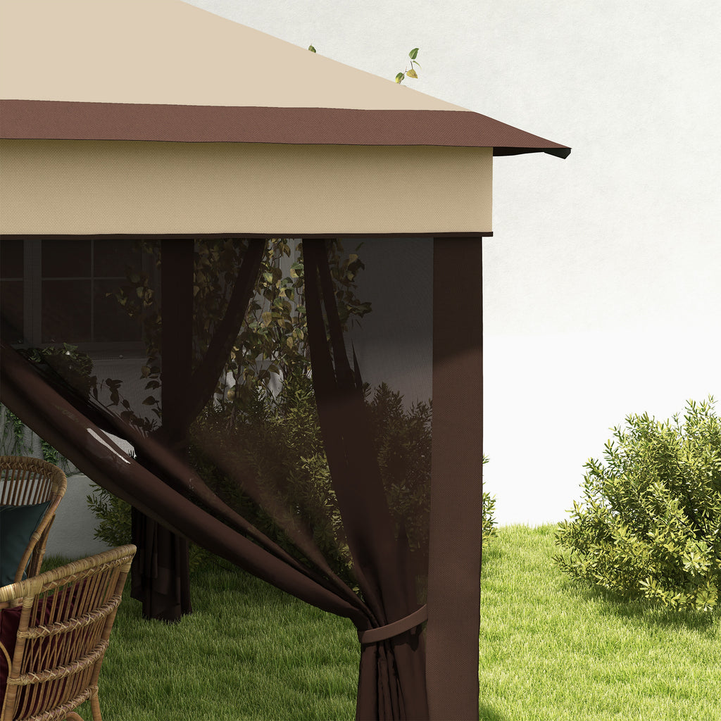 Outsunny Gazebo 3x3 adjustable on 3 levels with removable walls, in steel and Oxford fabric, coffee color and beige - Borgè