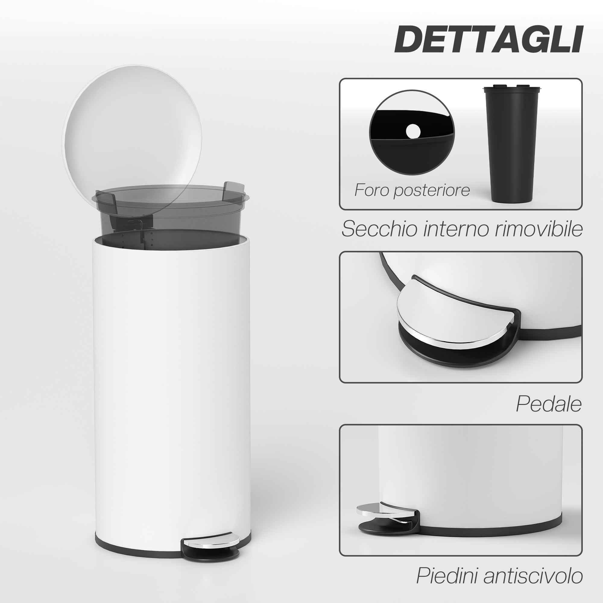 HOMCOM 30L Pedal Bin with Soft-Close Lid, Metal and PP, 36x30x63.5 cm, Cream White