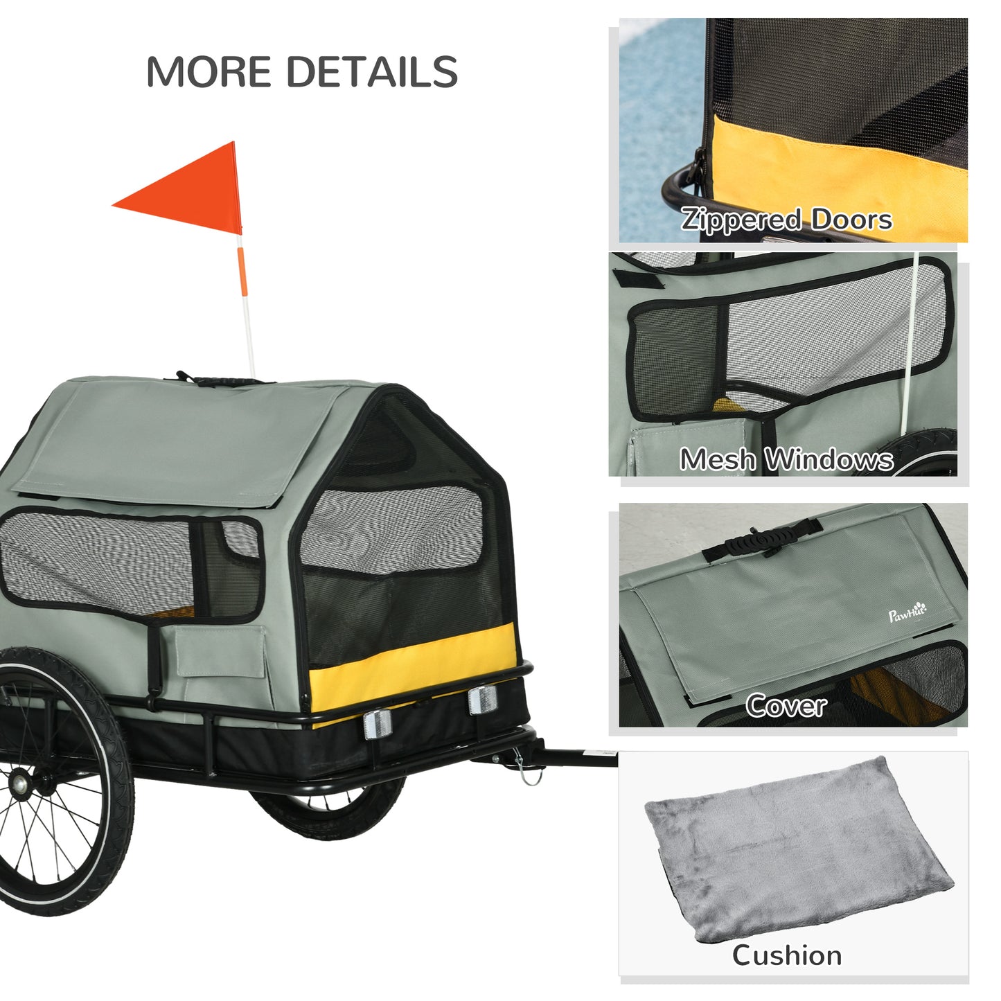 PawHut 3-in-1 Dog Trailer with Removable House and Flag for Small Dogs, Gray - Borgè