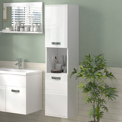 Wall Mounted Wooden Bathroom Cabinet with 2 Cabinets, 2 Shelves and Open Shelf, 30x30x131.5 cm, White