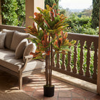 HOMCOM Artificial Croton Plant in Multi-Color, PEVA and Wood, with a PP and Cement Pot, 55x55x120 cm