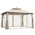 Garden Gazebo 3.7 x 3 m with Mosquito Net, Side Curtains and Double Roof, Beige