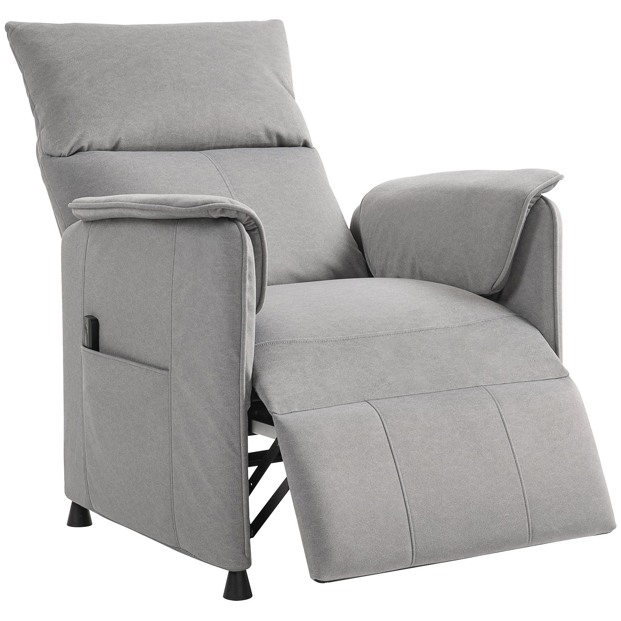 Electric Recliner Chair with Remote Control and Footrest, in Velvet Effect Fabric, 80x83x104 cm, Grey