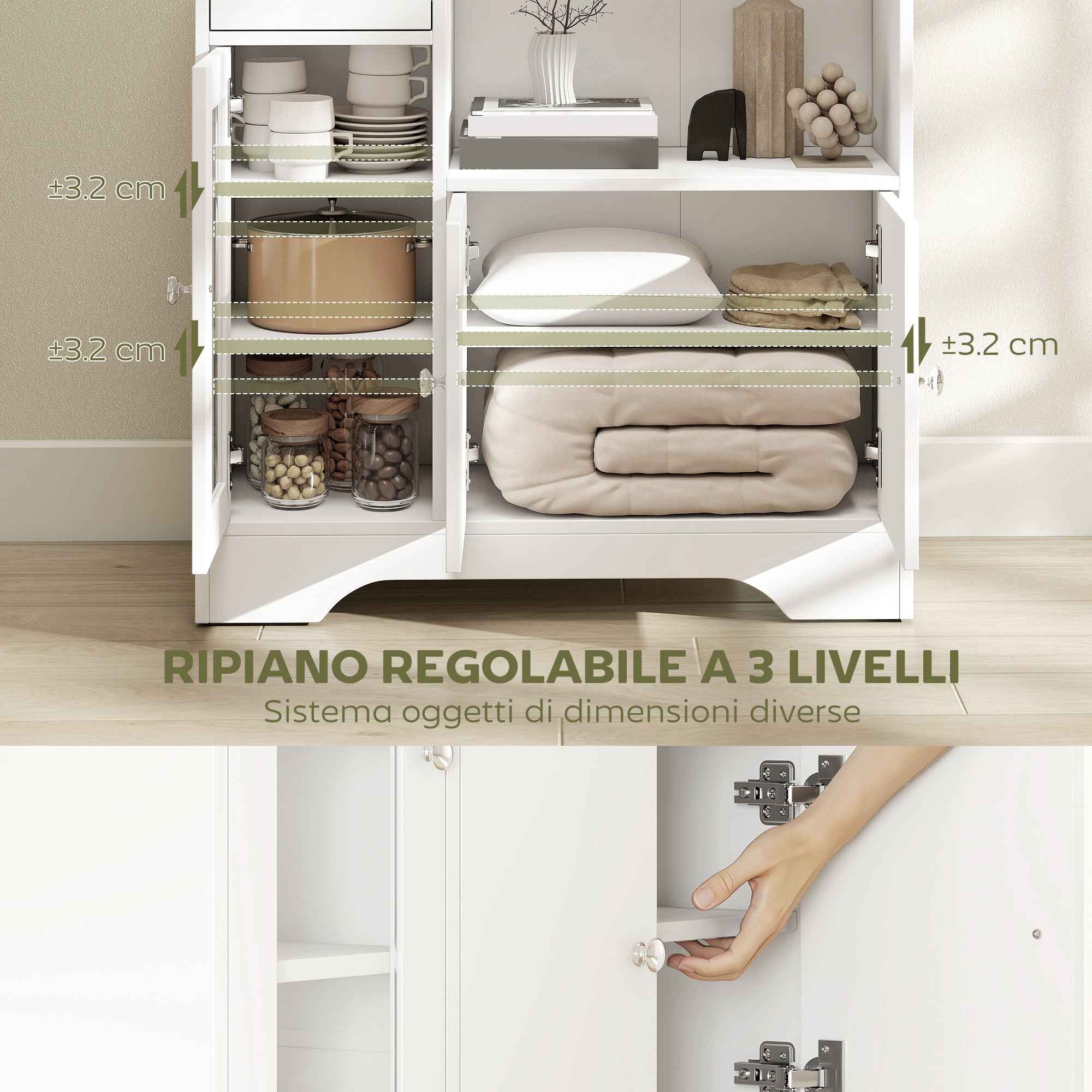 HOMCOM Sideboard Buffet with Open Compartment, Drawer, 3 Shelves and 2-Door Cabinet, Wooden, 80x30x82 cm, White