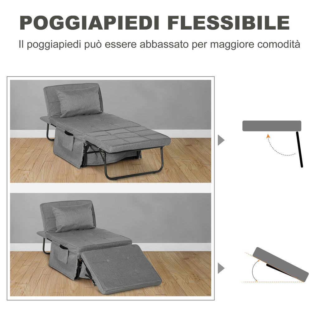 Ottoman 4 in 1 Multipurpose Folding Ottoman and single Bed with 5 Level Reclining Backrest, Grey - Borgè
