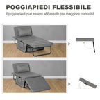 Ottoman 4 in 1 Multipurpose Folding Ottoman and single Bed with 5 Level Reclining Backrest, Grey - Borgè