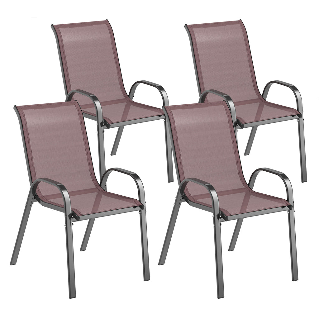 Outsunny Set of 4 Stackable Garden Chairs with Curved Armrests, Steel and Breathable Fabric, 54x71x93 cm, Brown