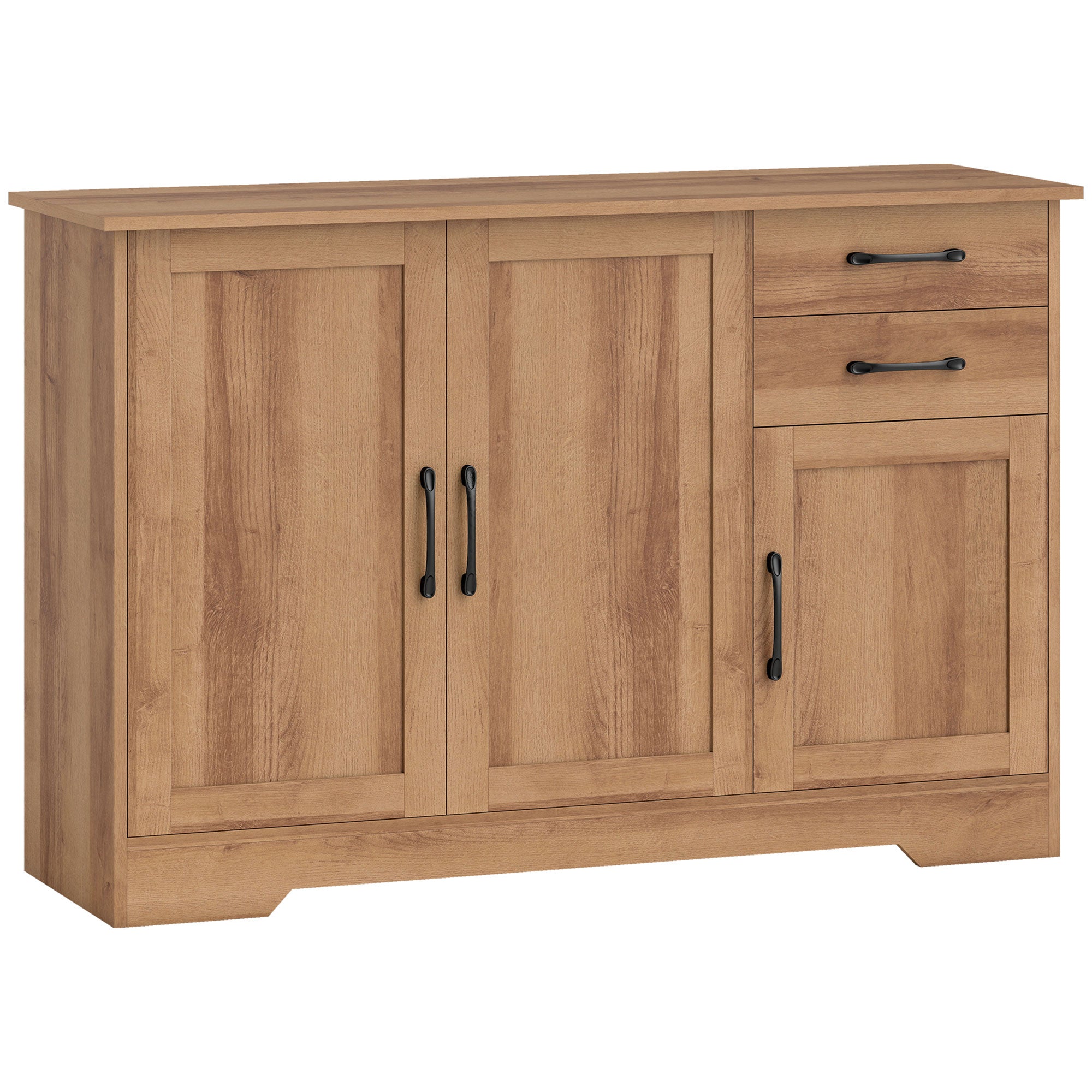 Kitchen Cabinet with 2 Drawers and 3 Cabinets, Adjustable Shelves, 120x38x79 cm, Oak