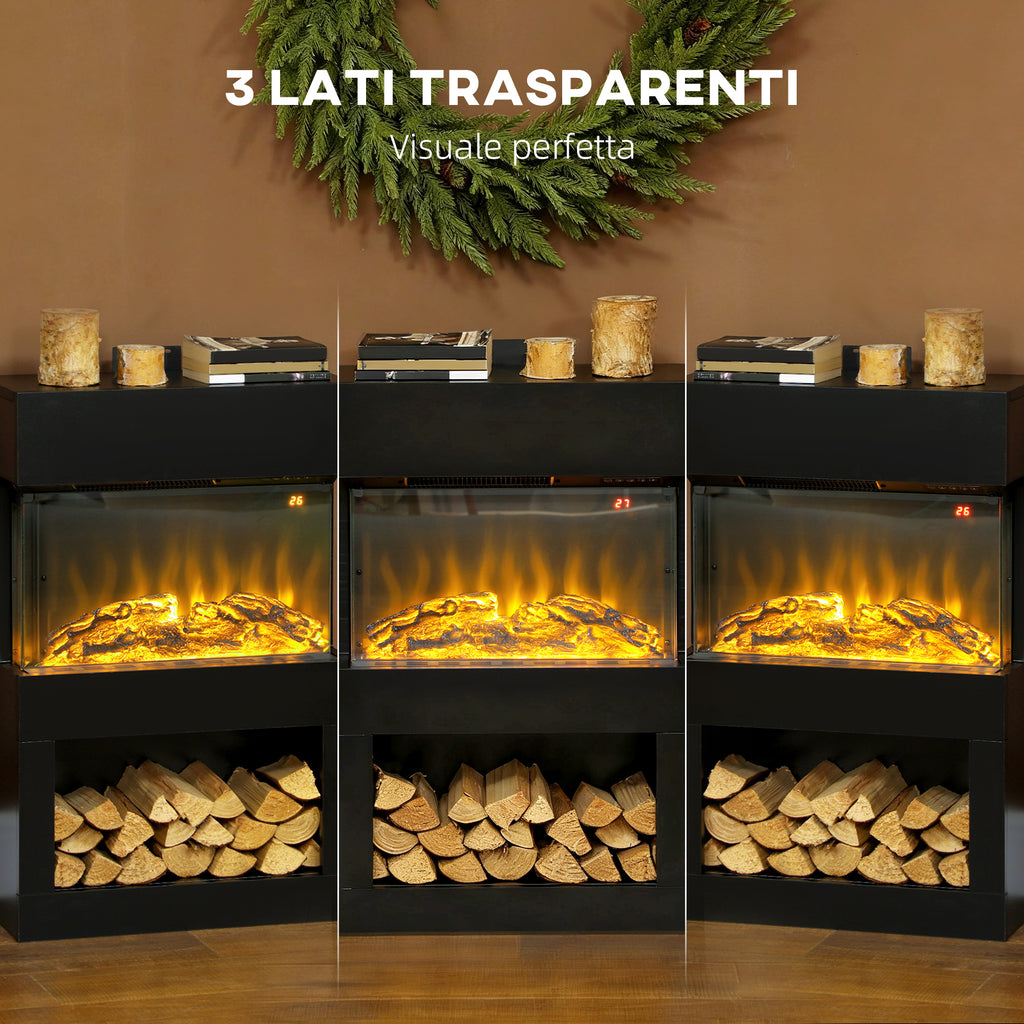 Electric Fireplace with 3D Colorful Flame Effect, 1000W/2000W with Adjustable Temperature and Remote Control, Black