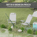 Set of 2 Folding and Reclining Camping Chairs on 6 Levels, in Aluminum and Foam, 62x65x80 cm, Light Gray