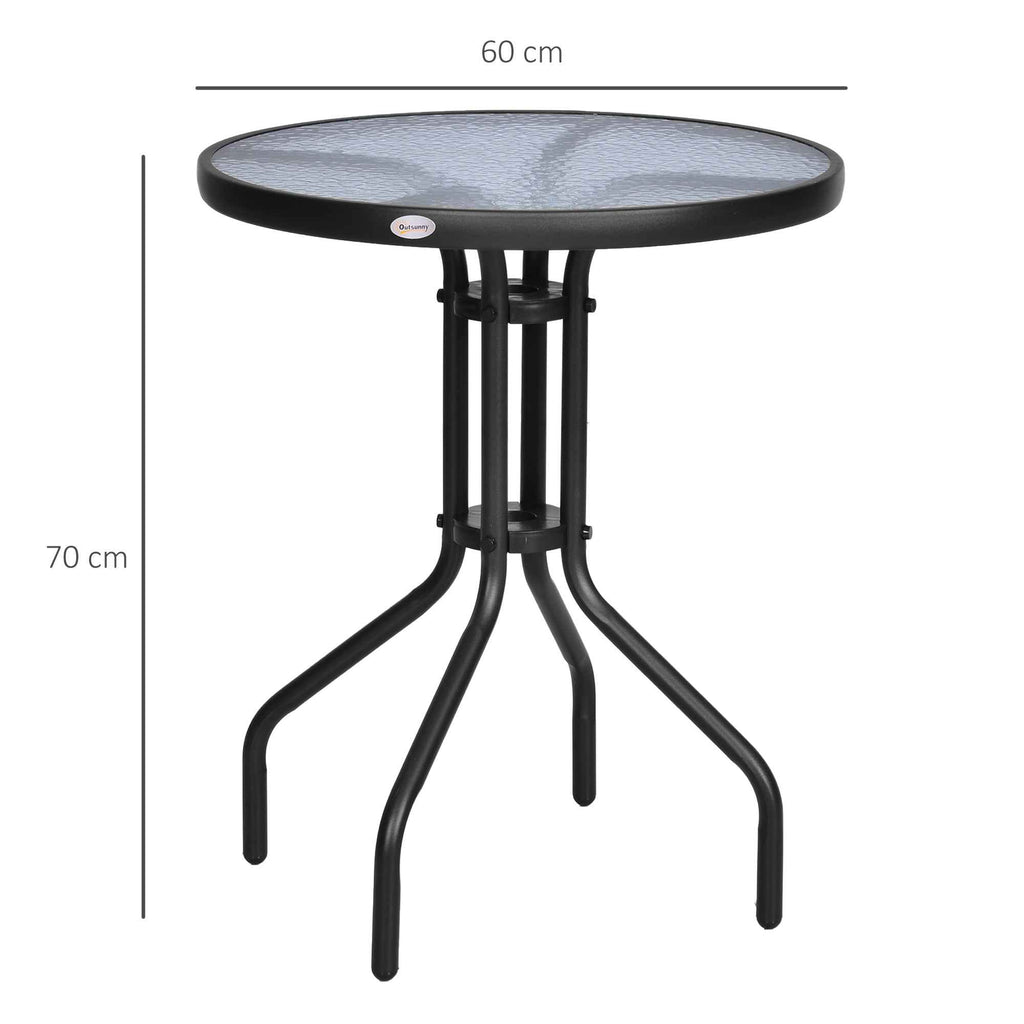 Outsunny Round Table with Tempered Glass Top Black Garden Coffee Table, ?60 x 70cm