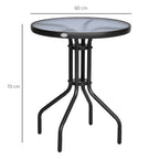 Outsunny Round Table with Tempered Glass Top Black Garden Coffee Table, ?60 x 70cm