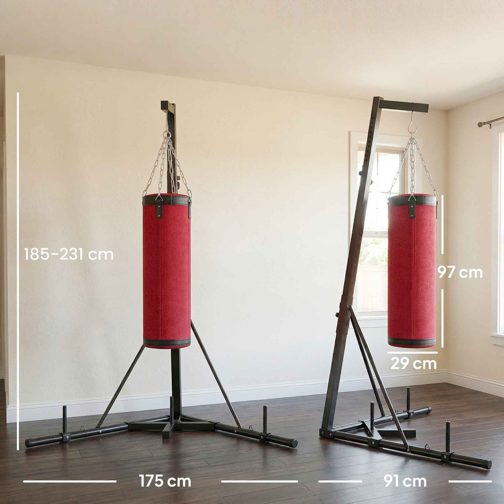 SPORTNOW Adjustable Punching Bag Stand with Triangular Base and Punching Bag, Made of Steel and Canvas, 175x91x185-231 cm, Red