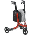 Height Adjustable Walker with 3 Wheels and Storage Pocket, Aluminum, 68x68x86.5-99 cm, Red