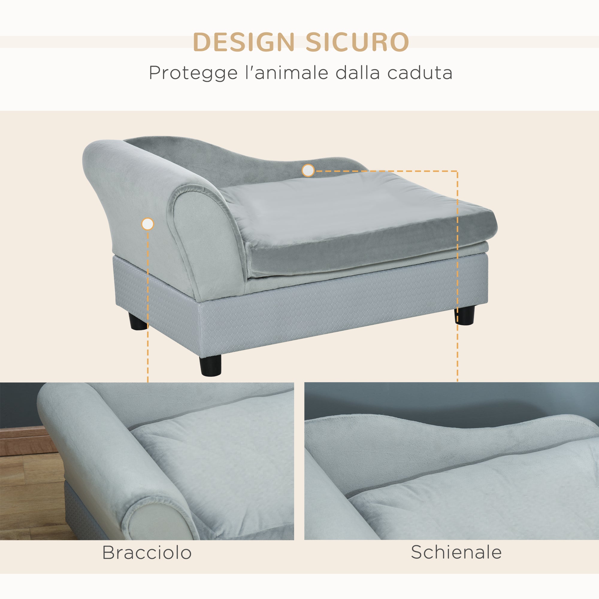 Dog Sofa with Storage and Cushion, Wood and Polyester, 76x45x43 cm, Light Grey