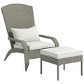 Garden Chair with Footrest and Padded Cushions, in Rattan and Steel, 64x82x89 cm, Grey and Cream